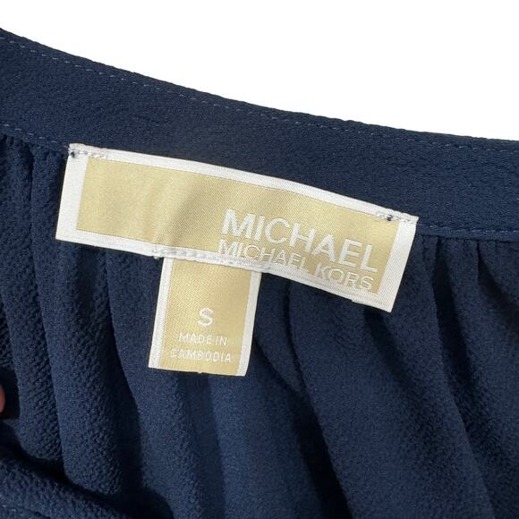 Michael Kors Navy Blue Womens Size Small Cold Shoulder Keyhole Gold Accent - Picture 5 of 10